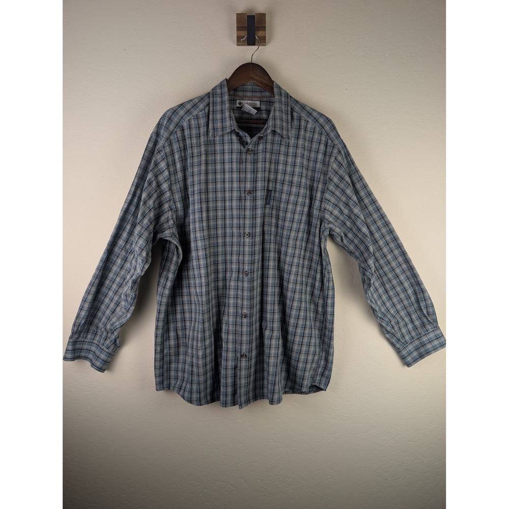 Columbia Sportswear Mens XL Long Sleeve Plaid Button Up Shirt Blue Gray Cotton
